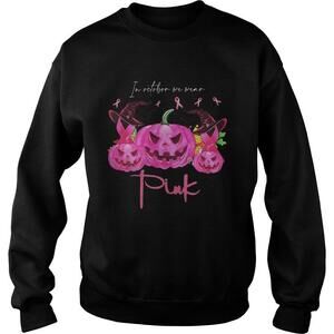 In October We WearPumpkin Witch Breast Cancer Awareness Sweatshirt